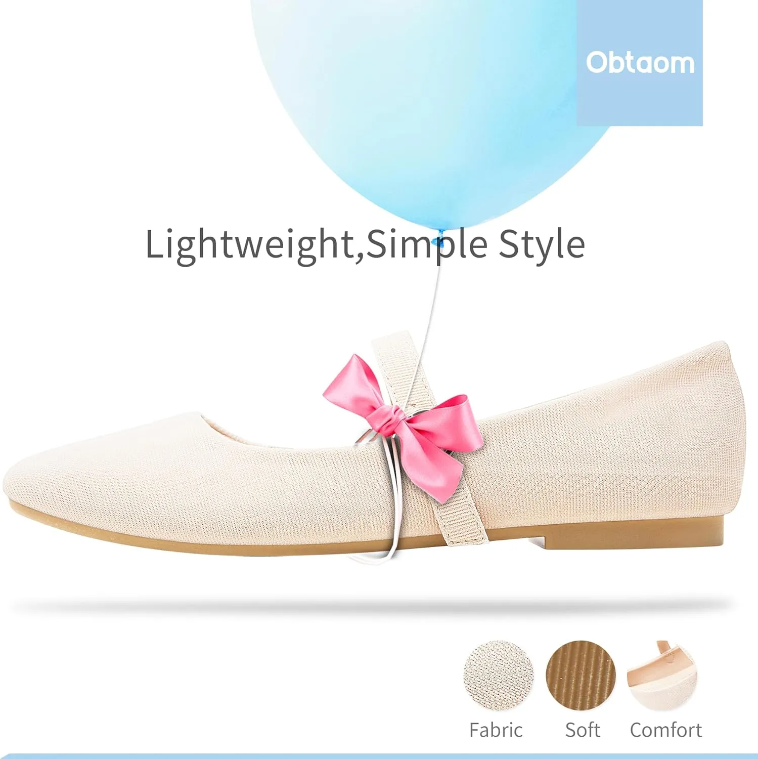 Obtaom Mary Jane Flat Shoes Round Toe Ballet Flats for Women Dressy Fabric Business Flats Comfortable Classic Strap Flats for Office