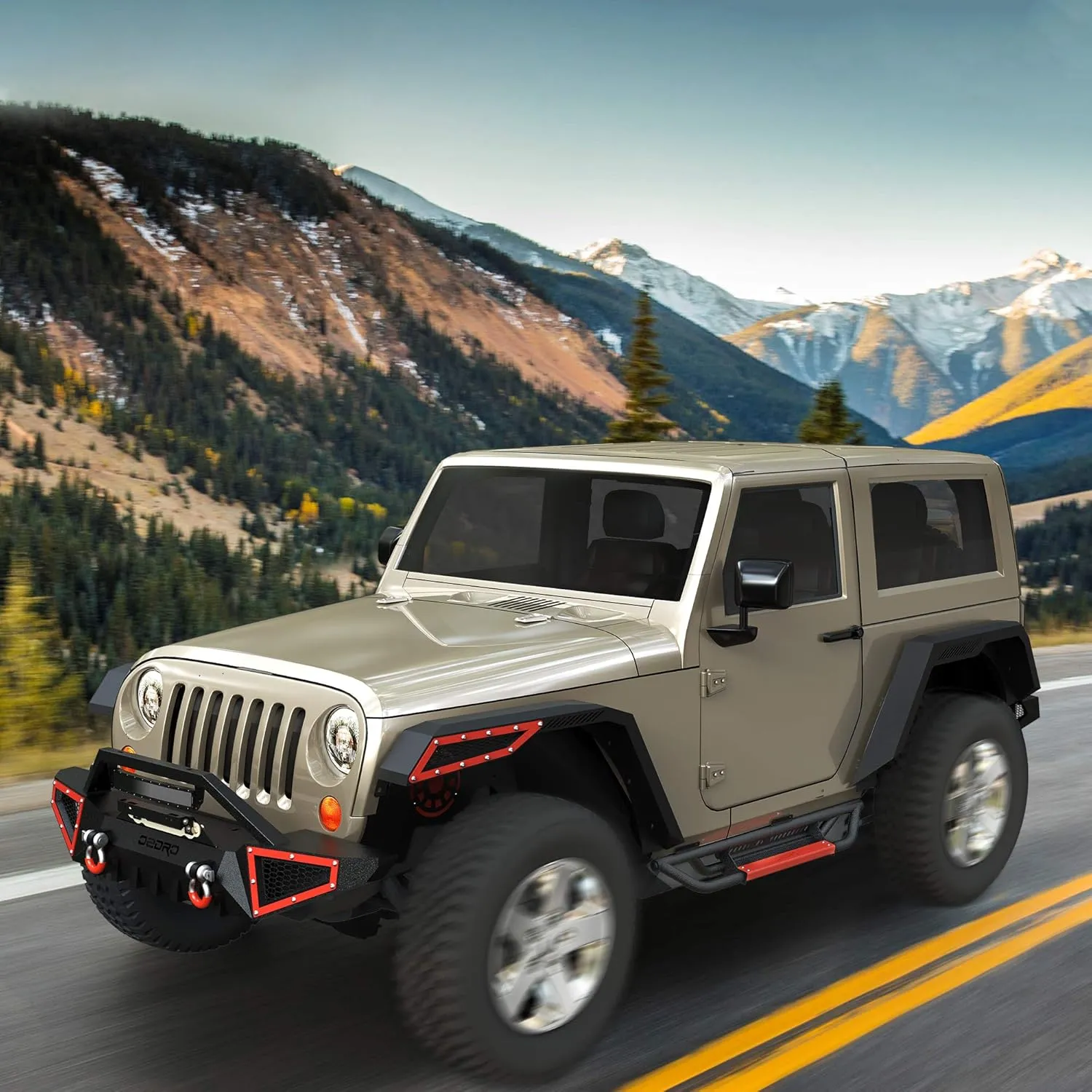 OEDRO 6 inch Running Boards, Drop Side Steps Compatible with 2007-2018 Jeep Wrangler JK 2 Door, Steel Nerf Bars Red Paintable Step Plates
