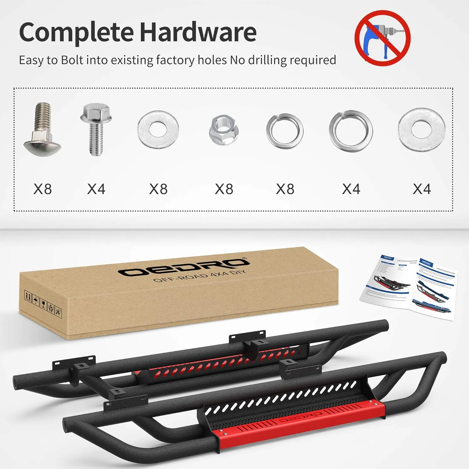 OEDRO 6 inch Running Boards, Drop Side Steps Compatible with 2007-2018 Jeep Wrangler JK 2 Door, Steel Nerf Bars Red Paintable Step Plates