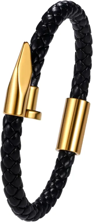 OIDEA Mens Womens Leather Bangle Bracelet: Stainless Steel Nail Decoration Leather Braided Bracelet Jewelry Gifts Magnetic Clasp Design