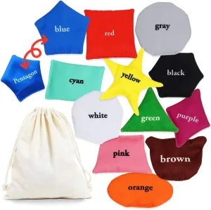 OleOletOy Educational Shapes Sensory Bean Bags for Kids Classroom, 12 Pack Preschool Learning Activities Toys to Learn Colors for Toddlers, Tossing and Fun Travel Game for Boys and Girls