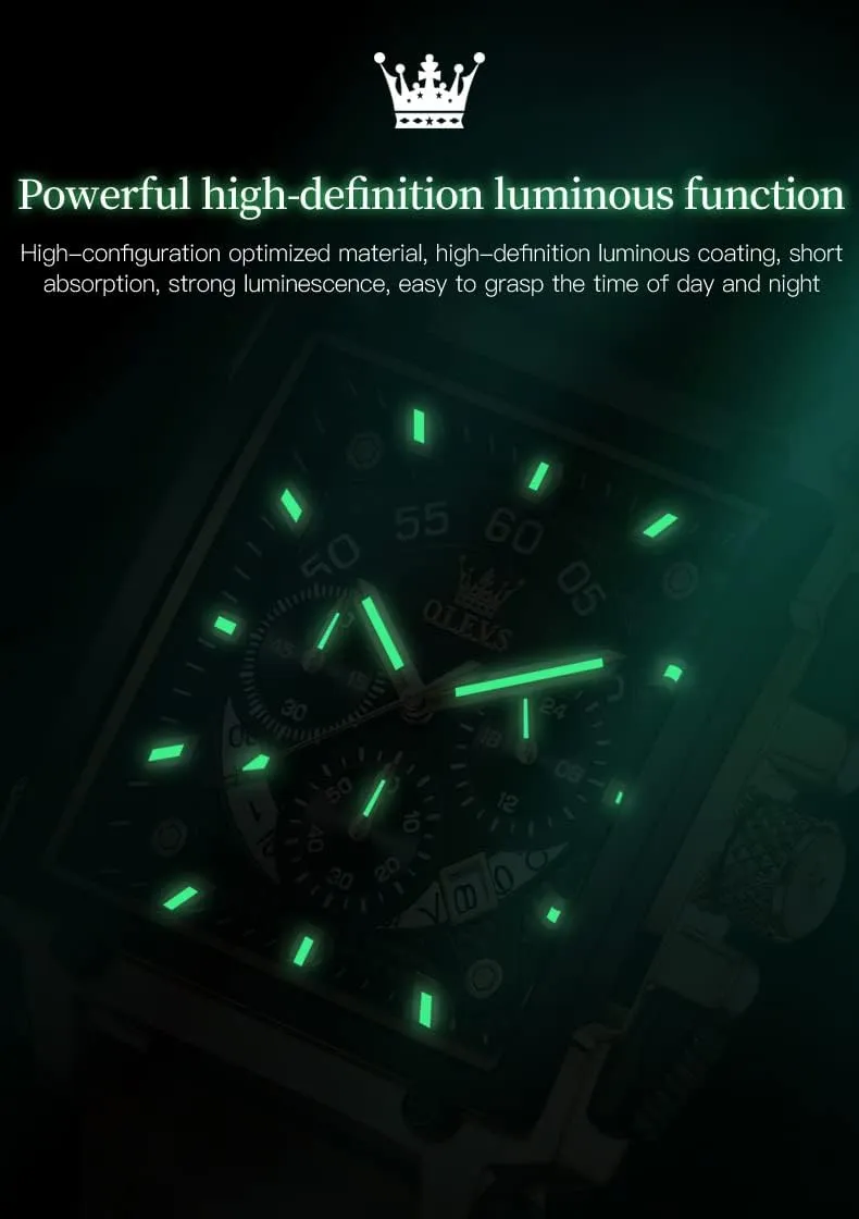 OLEVS Square Watches for Men Brown Leather Chronograph Fashion Business Watch Luminous Waterproof Casual Wrist Watches