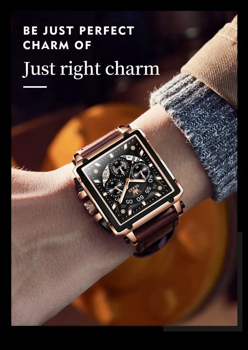 OLEVS Square Watches for Men Brown Leather Chronograph Fashion Business Watch Luminous Waterproof Casual Wrist Watches