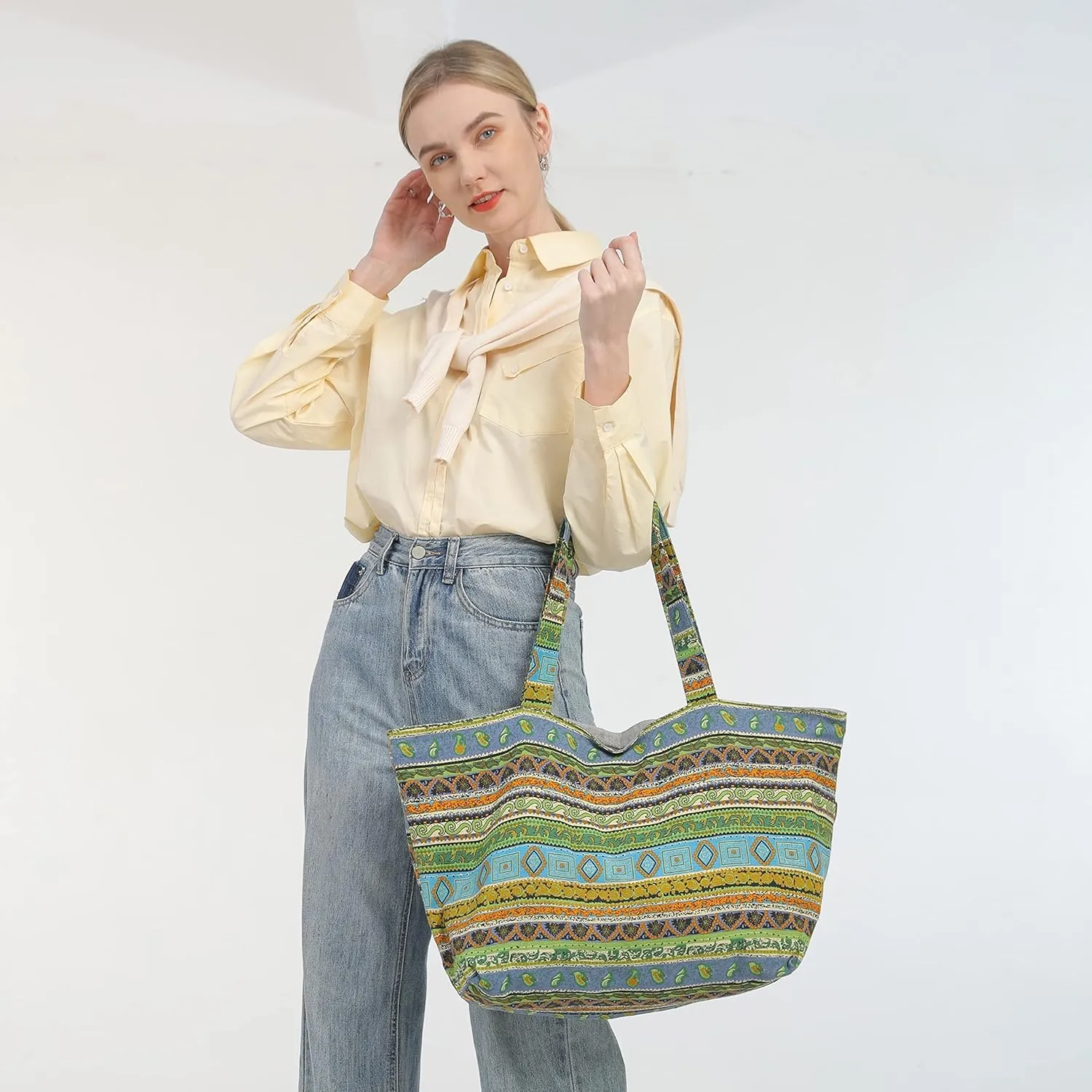 OPQRSTU Women Hippie Tote Hand Bag Large Capacity Bohemian Bag Portable Tourist Shoulder Bags