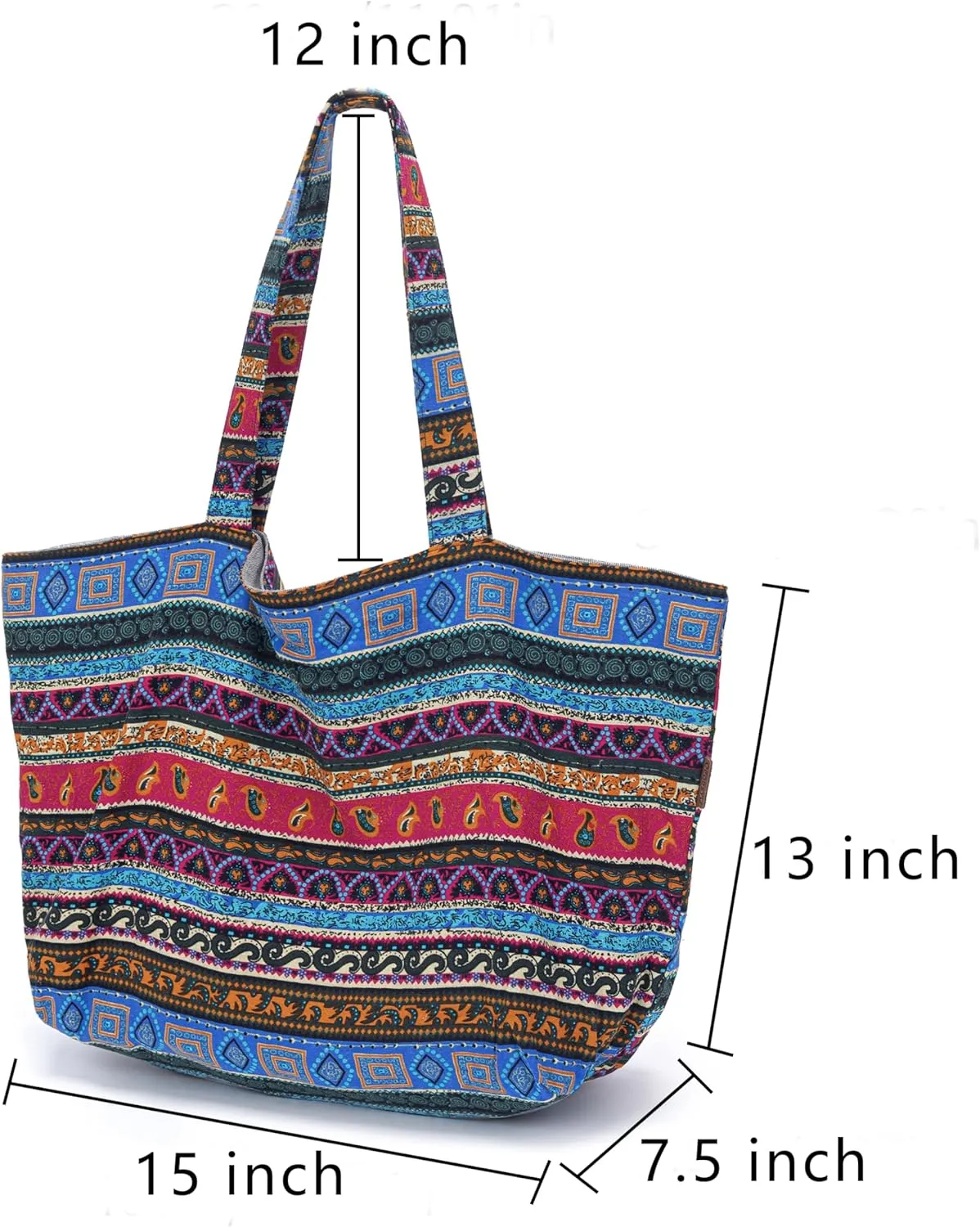 OPQRSTU Women Hippie Tote Hand Bag Large Capacity Bohemian Bag Portable Tourist Shoulder Bags