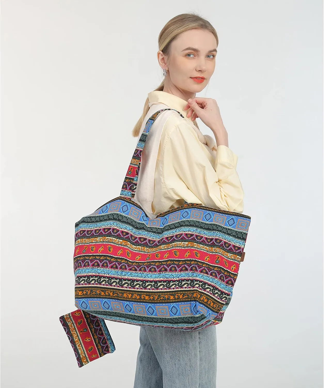 OPQRSTU Women Hippie Tote Hand Bag Large Capacity Bohemian Bag Portable Tourist Shoulder Bags