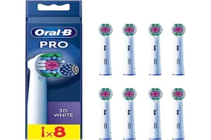 Oral-B Pro 3D White Electric Toothbrush Head, X-Shaped Bristles and Unique Polishing Cup for Teeth Whitening and to Remove Surface Stains, Pack of 8 Toothbrush Heads, White