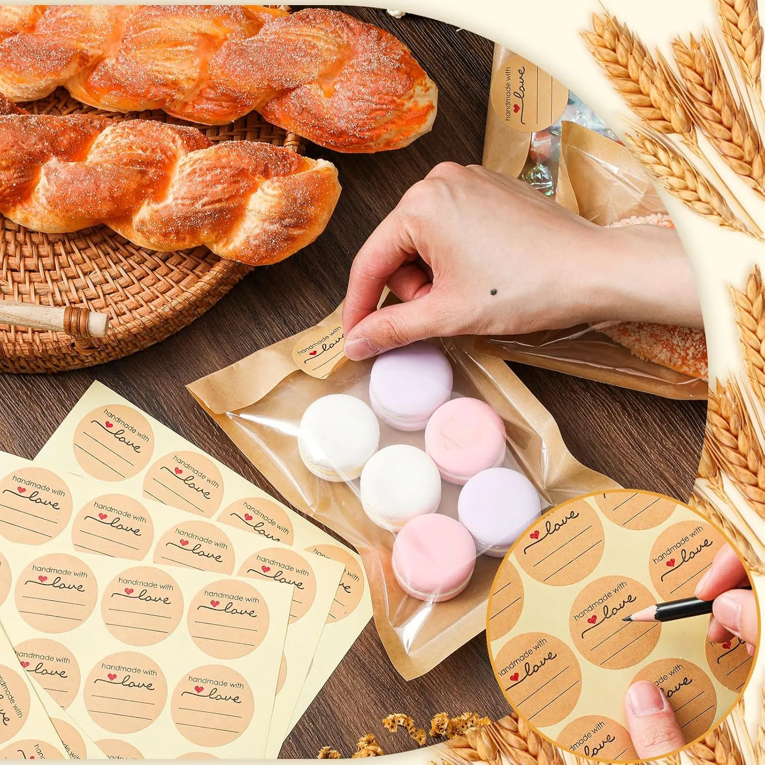 Outus 100 Pcs Heat Sealable Cookie Bags with Window Grease Resistant Kraft Bakery Pastry Bags with Paper Stickers for Packaging Donut Bread Cookie Goods Sandwich Baked Treat (5.1 x 7.5 Inch)