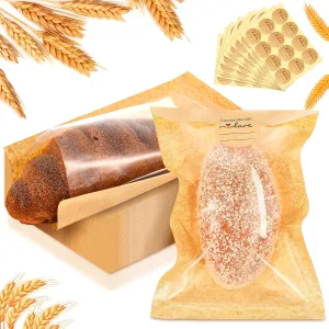 Outus 100 Pcs Heat Sealable Cookie Bags with Window Grease Resistant Kraft Bakery Pastry Bags with Paper Stickers for Packaging Donut Bread Cookie Goods Sandwich Baked Treat (5.1 x 7.5 Inch)
