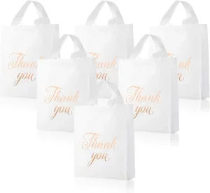 Outus 120 Pieces White Thank You Gift Bags with Handles 9"x12" Plastic Bag for Small Business Mother Teacher Wedding Bridal Shopping Birthday