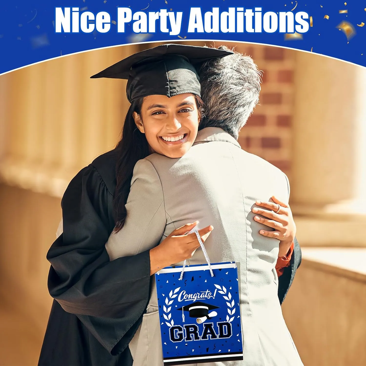 Outus 4 Pack Large Graduation Gift Bag with Tissue Paper, Congrats Gift Bag with Handle for Gifts 2025 Graduation Party Favors for College, High School, Nursing School(Blue)
