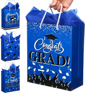 Outus 4 Pack Large Graduation Gift Bag with Tissue Paper, Congrats Gift Bag with Handle for Gifts 2025 Graduation Party Favors for College, High School, Nursing School(Blue)