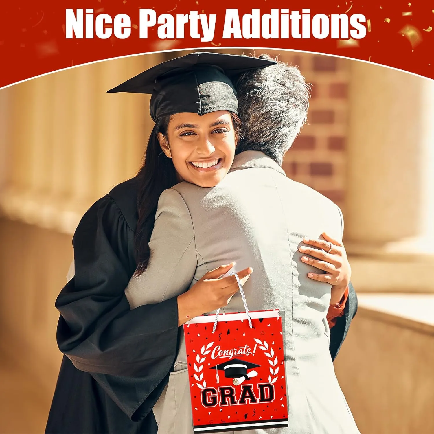 Outus 4 Pack Large Graduation Gift Bag with Tissue Paper, Congrats Gift Bag with Handle for Gifts 2025 Graduation Party Favors for College, High School, Nursing School(Red)