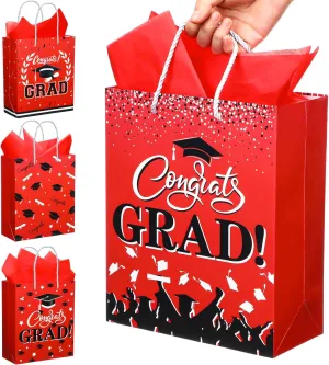 Outus 4 Pack Large Graduation Gift Bag with Tissue Paper, Congrats Gift Bag with Handle for Gifts 2025 Graduation Party Favors for College, High School, Nursing School(Red)