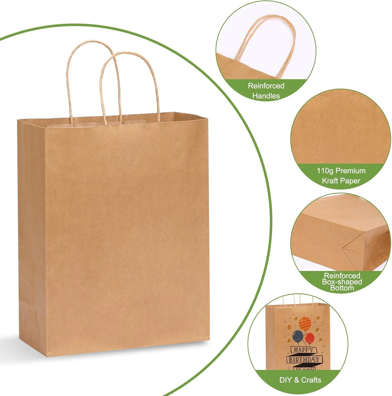 OUTUXED 100pcs Brown Paper Bags 10x5x13in Kraft Large Paper Gift Bags with Handles Bulk for Business, Shopping, Grocery, Retail, Birthday Wedding Party Favor, Merchandise