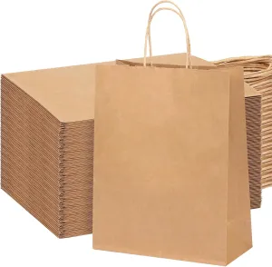OUTUXED 100pcs Brown Paper Bags 10x5x13in Kraft Large Paper Gift Bags with Handles Bulk for Business, Shopping, Grocery, Retail, Birthday Wedding Party Favor, Merchandise