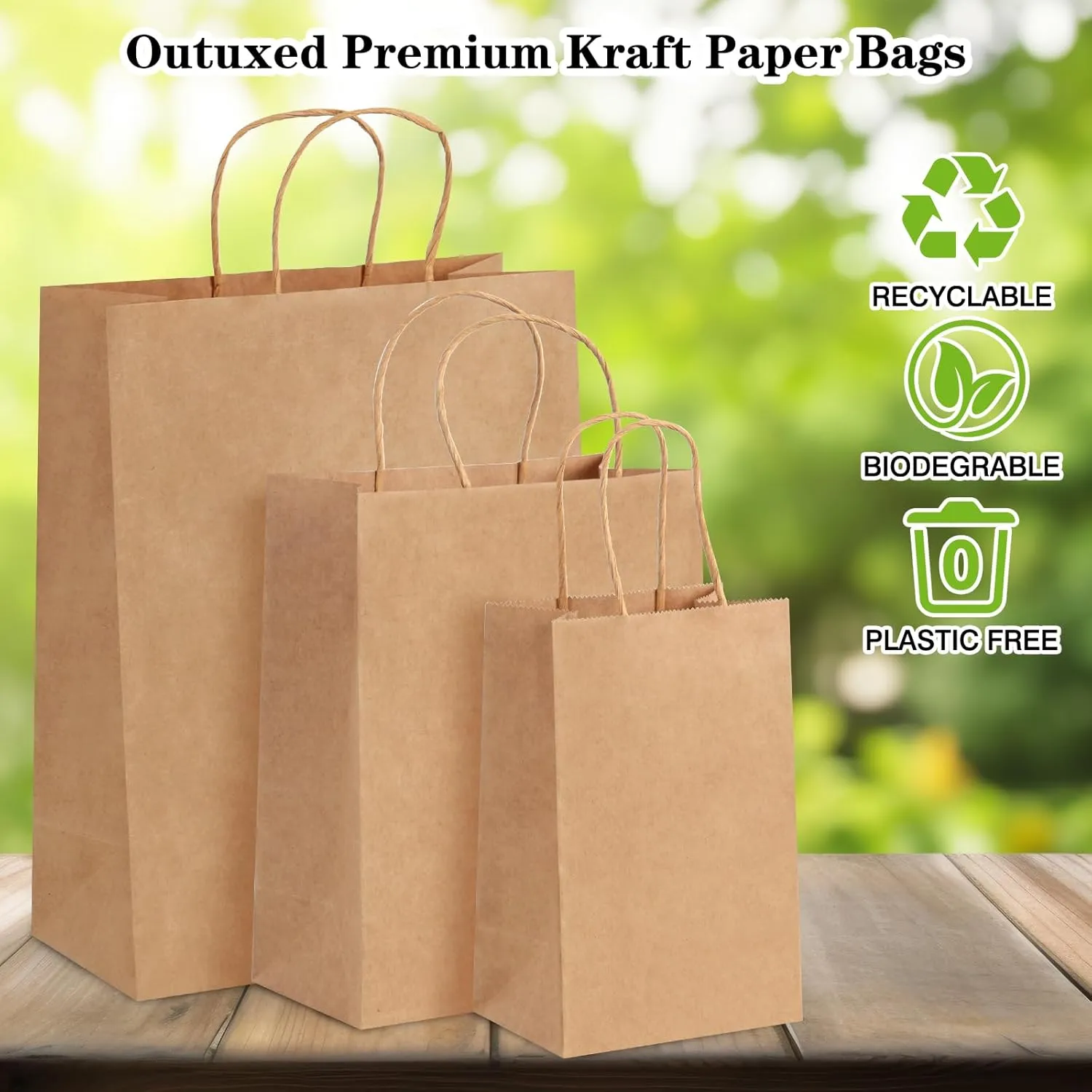 OUTUXED 120pcs Paper Bags with Handles Assorted Sizes Kraft Brown Paper Gift Bags Bulk 3 Mixed Sizes for Retail, Party, Birthday, Gift, Shopping, Business, Merchandise