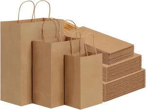 OUTUXED 90pcs Brown Kraft Paper Bags with Handles Assorted Sizes Each Size 30pcs Paper Gift Bags with Handles Bulk,For Retail, Grocery, Wedding, Mother's Day