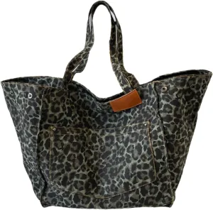 Oversized Leopard Print Shoulder Bags for Women, Soft Beach Tote Purse Handbag Canvas Large Capacity Travel Shopping Satchel