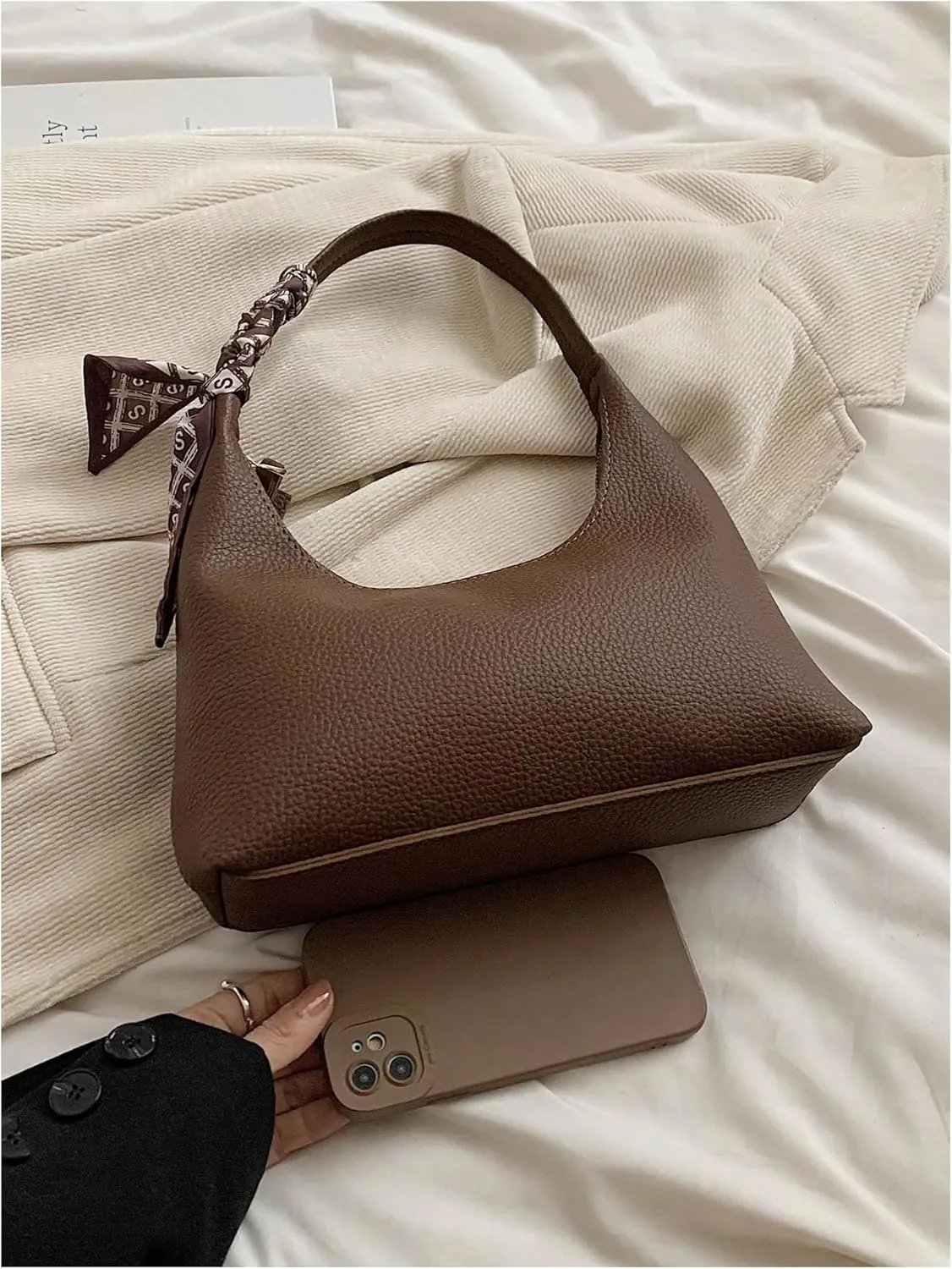 OYOANGLE Women's Minimalist Leather Shoulder Bags Retro Zipper Top Handle Handbags Casual Square Hobo Bags