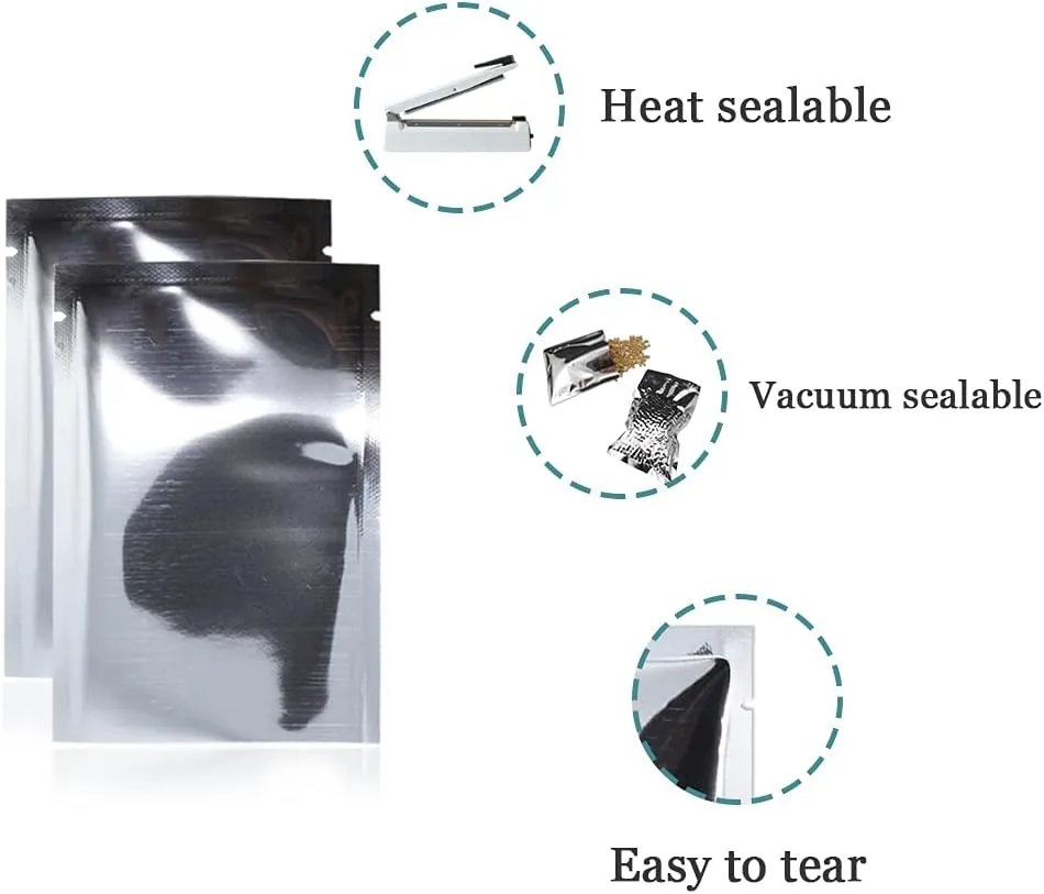PABCK 2000 Pieces 2x2.8 inches (1.6x2.4 inches Inner Size) Silver Foil Pouch Heat Seal Bulk Food Storage Bags Vacuum Sealer Wrapping