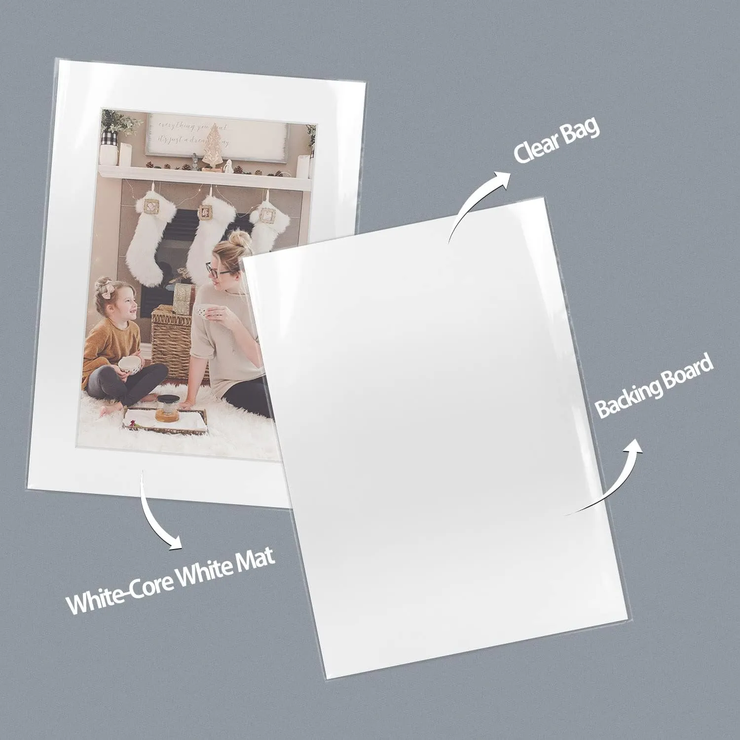 Pack of 100 5x7 WHITE Picture Mats Mattes with White Core Bevel Cut for 4x6 Photo   Back   Bags