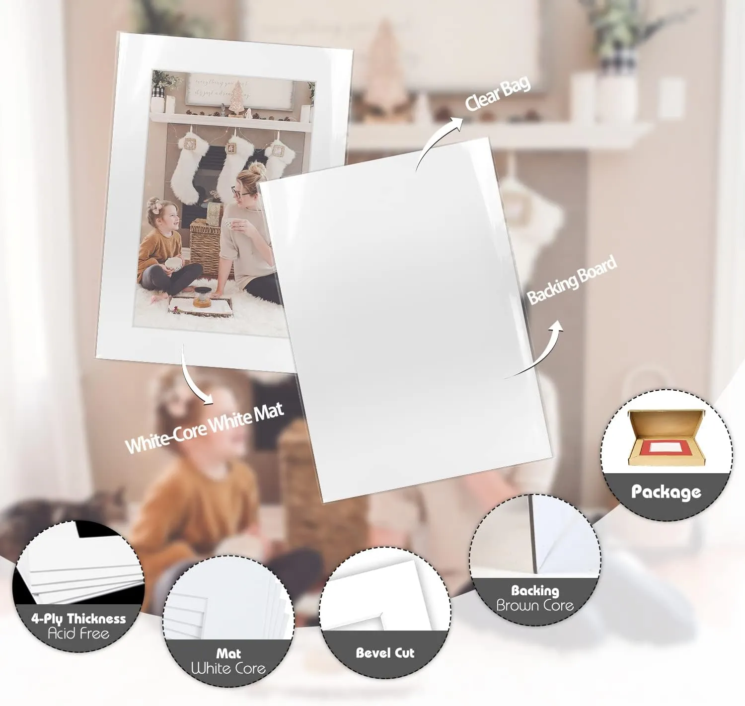 Pack of 100 5x7 WHITE Picture Mats Mattes with White Core Bevel Cut for 4x6 Photo   Back   Bags