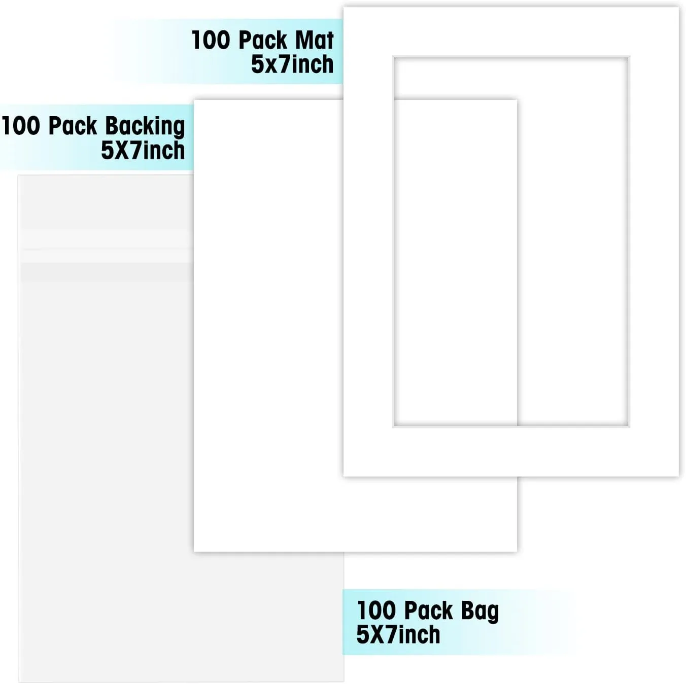 Pack of 100 5x7 WHITE Picture Mats Mattes with White Core Bevel Cut for 4x6 Photo   Back   Bags