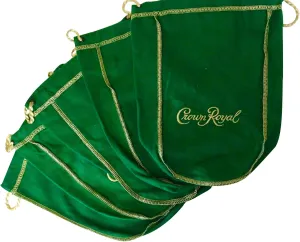 Pack of 5 Green Crown Royal Bags w/Gold Drawstrings from 1 Liter Bottles (9 inch x 5.5 inch) for Gift Bags, Carrying Card Games or Dice Bulk Fabric for quilting sewing or crafts (5)