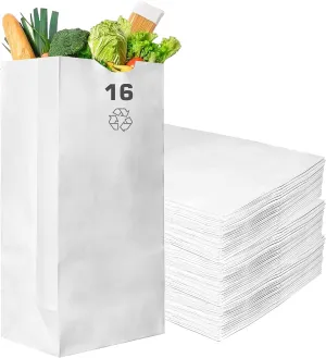 Paper Lunch Bags 16 Lb White Paper Bags 16LB Capacity - Kraft White Paper Bags, Bakery Bags, Candy Bags, Lunch Bags, Grocery Bags, Craft Bags - #16 Large Lunch Paper Bags / Kraft Paper Sacks by EcoQuality (200, #16 - 16LB)