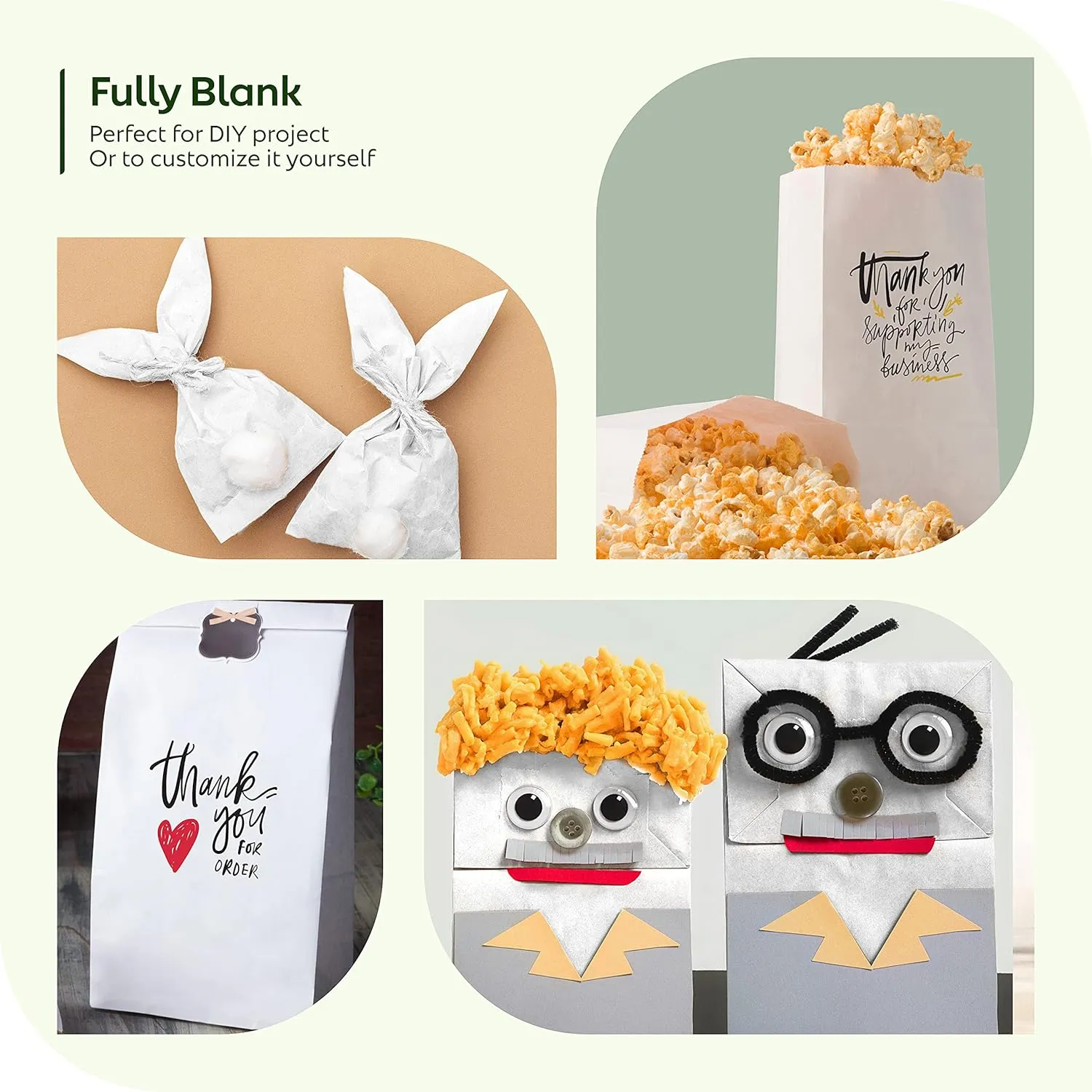 Paper Sandwich Bags, Paper Grocery Bags, Durable White Paper Bags, 4 Lb Capacity, White, Pack Of 500 Bags