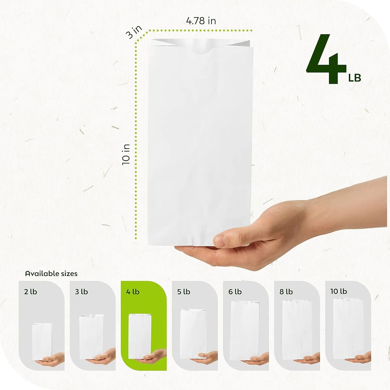 Paper Sandwich Bags, Paper Grocery Bags, Durable White Paper Bags, 4 Lb Capacity, White, Pack Of 500 Bags