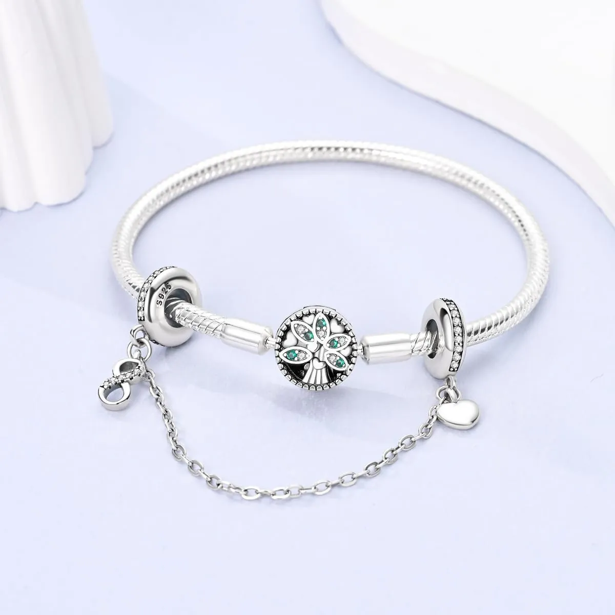 Parmuz 925 Sterling silver Safety Chain Charm Dangle Pendants Clip Beads for Bracelet Love Butterfly Evil Eye Stopper Spacer Charm for Woman