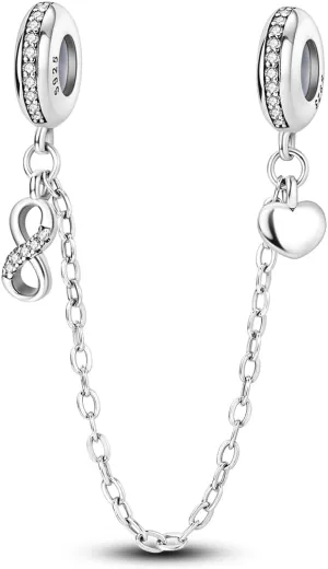 Parmuz 925 Sterling silver Safety Chain Charm Dangle Pendants Clip Beads for Bracelet Love Butterfly Evil Eye Stopper Spacer Charm for Woman