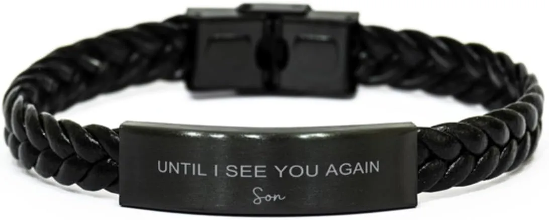 PARN'S Braided Leather Bracelet Gifts For Loss of Loved In Memory of Son - Until I See You Again - Memorial, Remembrance Gifts For Him Her, Engraved Bracelet