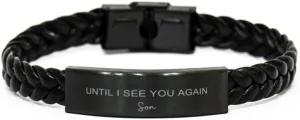 PARN'S Braided Leather Bracelet Gifts For Loss of Loved In Memory of Son - Until I See You Again - Memorial, Remembrance Gifts For Him Her, Engraved Bracelet