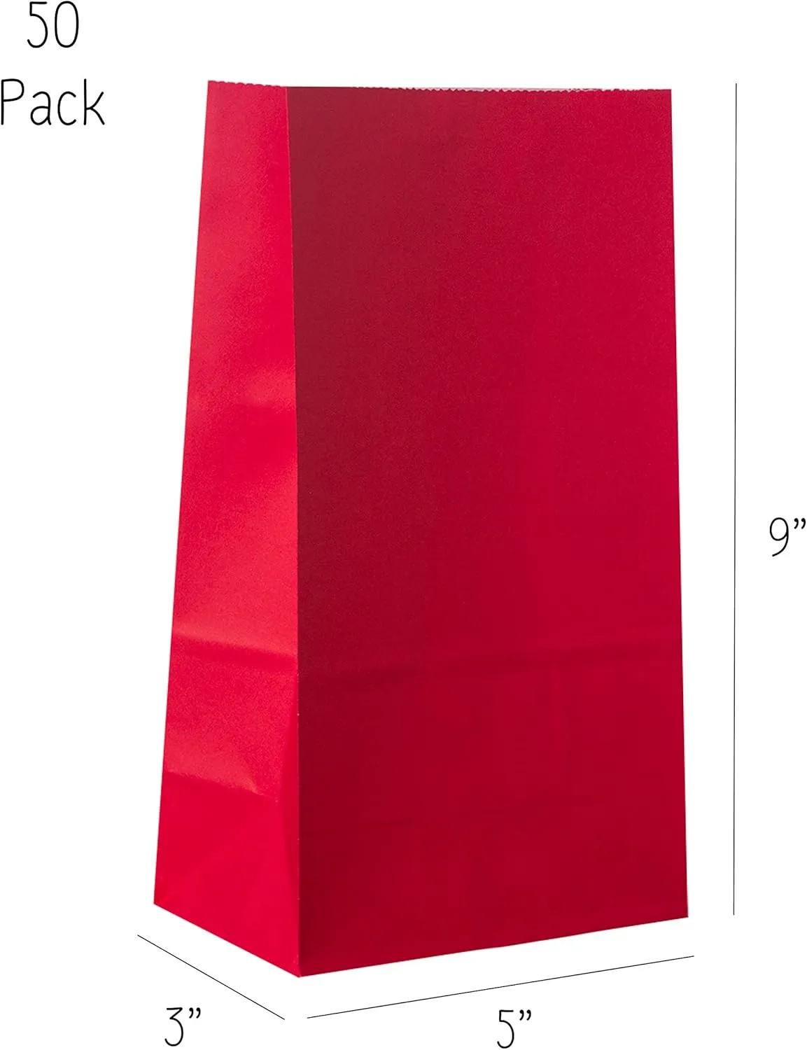 Party Favor Bags - 50 Pack Kraft Paper Goodie Gift Lunch Bags - Treat Bags and Party Supplies for Theme Party, Kids Birthday, July 4th, Christmas, CNY - 5"x3"x9" (Red)