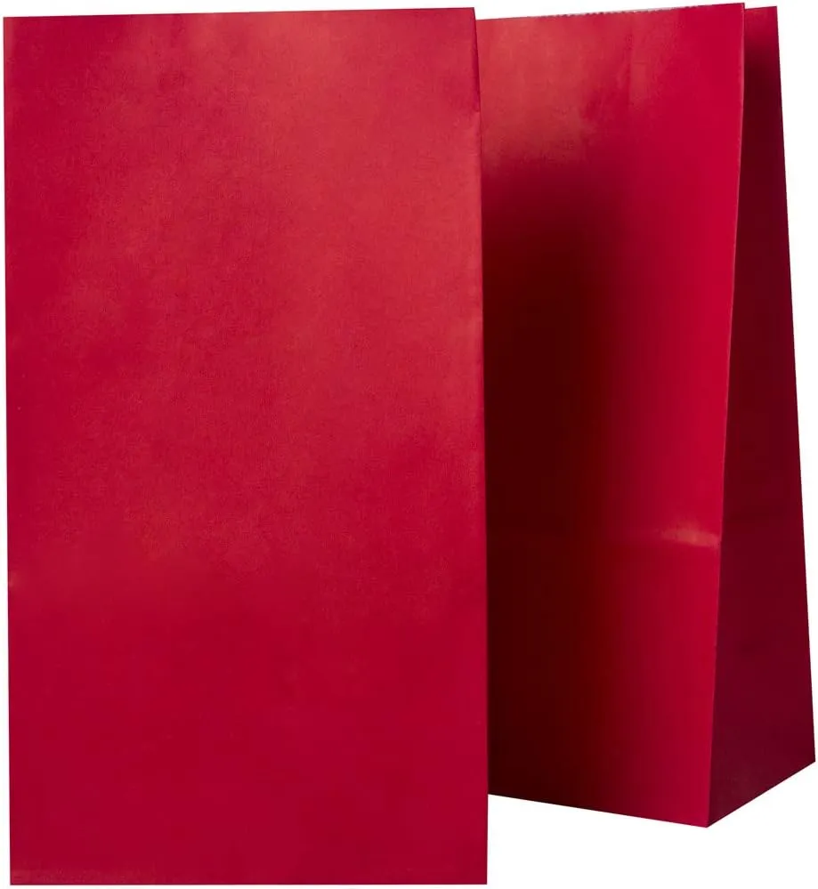 Party Favor Bags - 50 Pack Kraft Paper Goodie Gift Lunch Bags - Treat Bags and Party Supplies for Theme Party, Kids Birthday, July 4th, Christmas, CNY - 5"x3"x9" (Red)