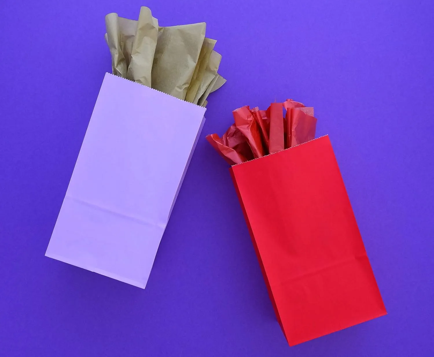Party Favor Bags - 50 Pack Kraft Paper Goodie Gift Lunch Bags - Treat Bags and Party Supplies for Theme Party, Kids Birthday, July 4th, Christmas, CNY - 5"x3"x9" (Red)