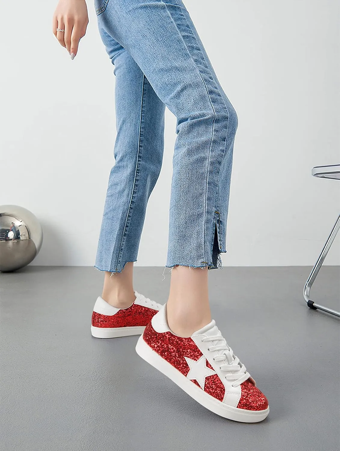 PARTY Women's Fashion Star Sneaker Lace Up Low Top Comfortable Cushioned Walking Shoes