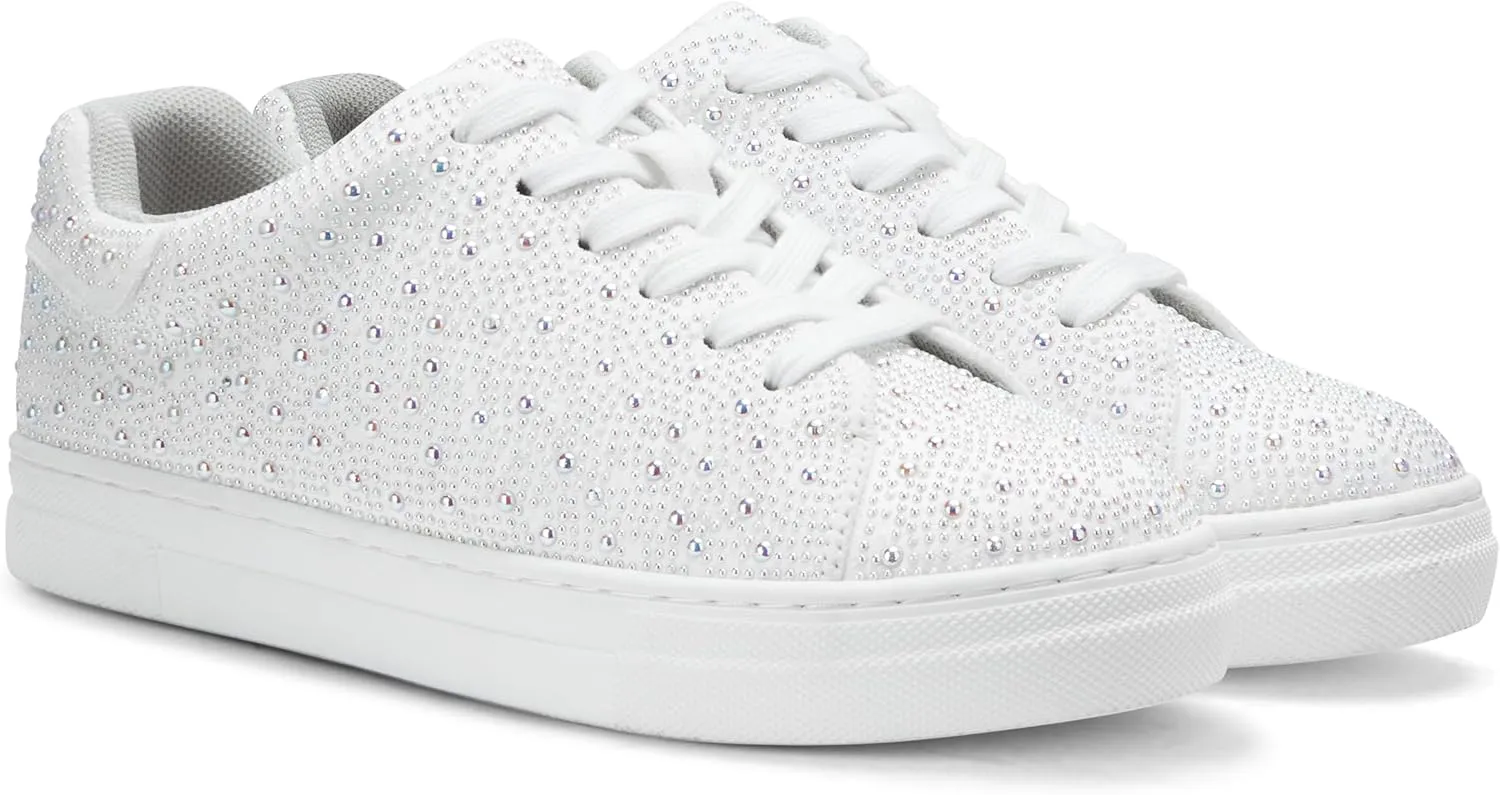 PARTY Women's Glitter Fashion Star Sneakers Low Top Platform Lace Up Comfortable Wedding Walking Shoes