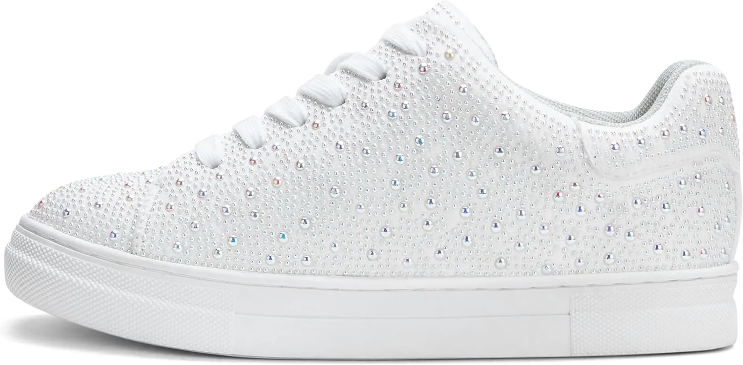 PARTY Women's Glitter Fashion Star Sneakers Low Top Platform Lace Up Comfortable Wedding Walking Shoes