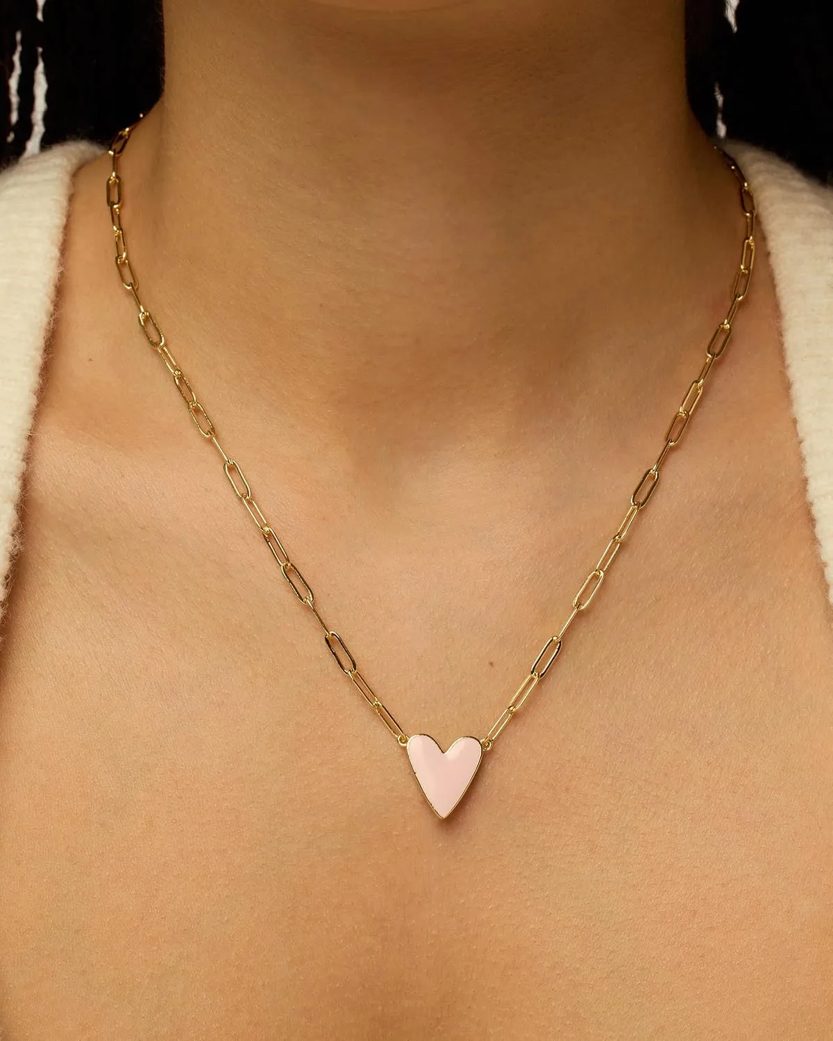 PAVOI 14K Gold Plated Heart Enamel Pendant Necklace for Women | Love Paperclip Chain Necklaces | Blue Pink Purple White Enamel Heart Pendants