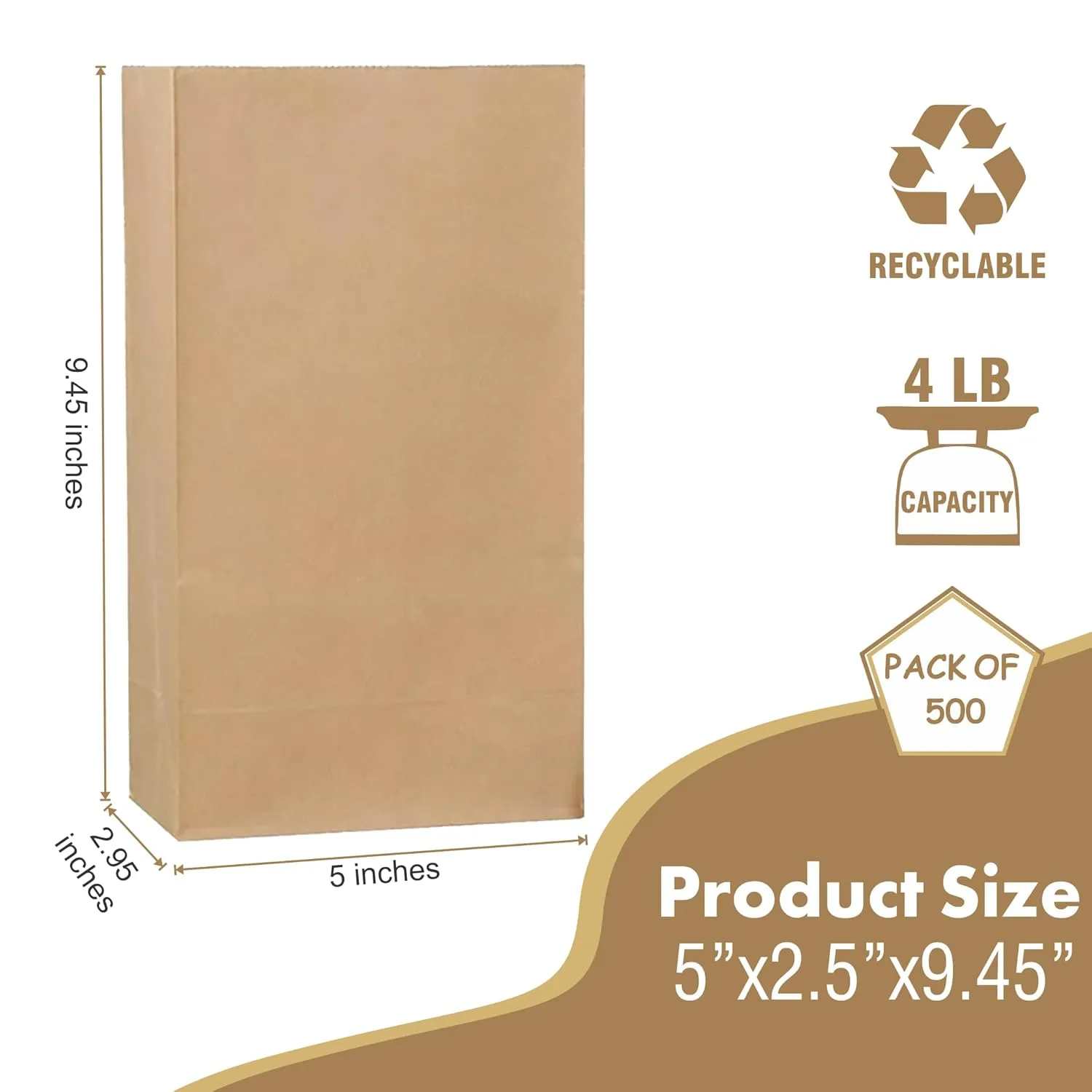 Perfect Stix 4lb Brown Paper Lunch Bags - Pack of 500CT