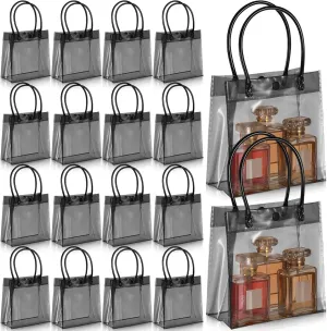 PerKoop 24 Pack Clear Gift Bags with Handle Plastic Transparent Favor Bags Stadium Approved Reusable PVC See Through Handbag for Concerts Wedding Party Mother's Day(6.3" x 5.9" x 2.8")