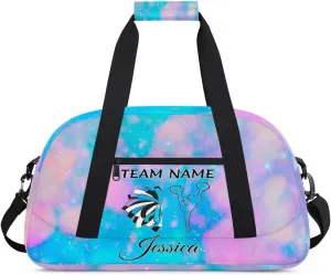Personalised Name Cheer Bags, Custom Dancing Sports Duffle Bag Gym Cheerleading Bags Travel Duffel Perform Training Bag, Cheerleader Silhouette Overnight Weekender Bags, Silver Glitter