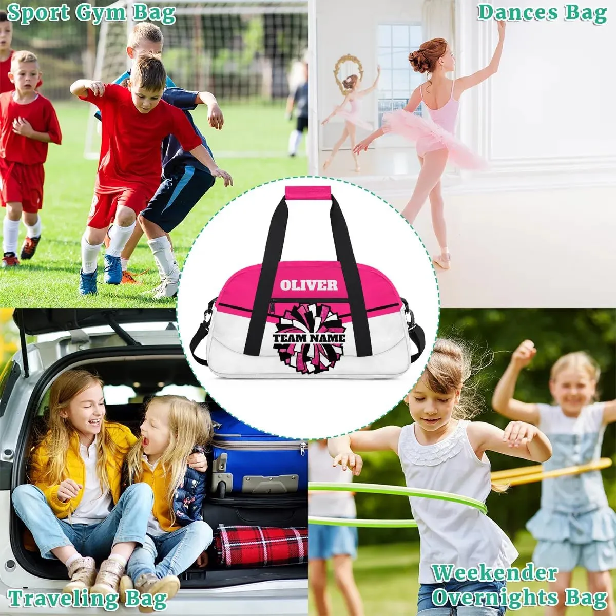 Personalized Cheerleader Bag Dance Bag for Girl, Custom Team Bag Gym Bag Sport Duffel Bag, Weekender Bags Travel Bag for Cheer Team Hot Pink Glitter Glam