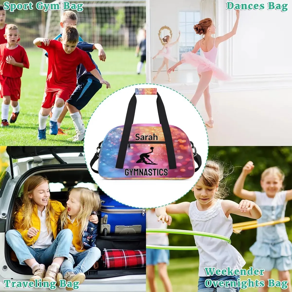 Personalized Dance Bag Gym Bag, Custom Gymnastics Sports Duffel Bags Weekender Bags Travel Duffel Bag Custom Neme Gymnastics Ballet Bag Multicolor Glitter