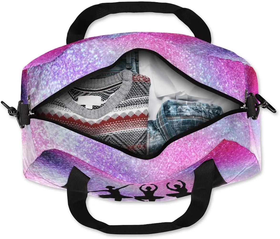 Personalized Dance Bag Gym Bag for Girl, Custom Sport Duffel Bag Weekender Bags Travel Duffel Bag Dance Galaxy Glitter