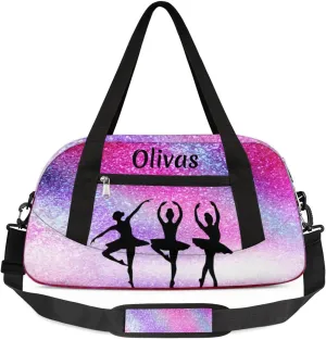 Personalized Dance Bag Gym Bag for Girl, Custom Sport Duffel Bag Weekender Bags Travel Duffel Bag Dance Galaxy Glitter